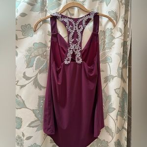 WHBM Small Sleeveless Top - Wine color with pearl embroidery